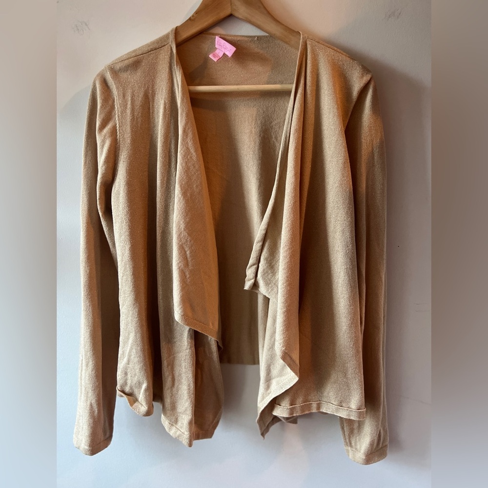 Lilly Pulitzer Gold Sparkly Open Cardigan / Sweater L